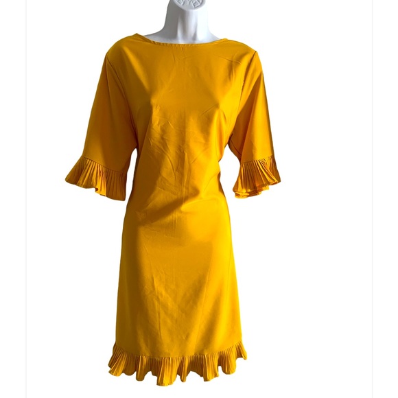 Dresses & Skirts - Yellow Ruffle Sleeve MIDI Dress Mustard Marigold Loose Bell Bag NEW Fall Knee
